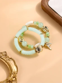 Set de 2 pulseras versátiles con elementos de verano estilo bohemio, cola de pez y decoración de estrella de mar - Pulsera - Ver 5
