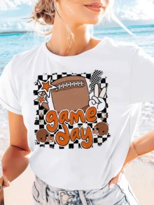Camiseta casual de manga corta y cuello redondo con gráfico de béisbol, perfecta para verano y primavera, diseñada para mujer - [Blanco] - Ver 6