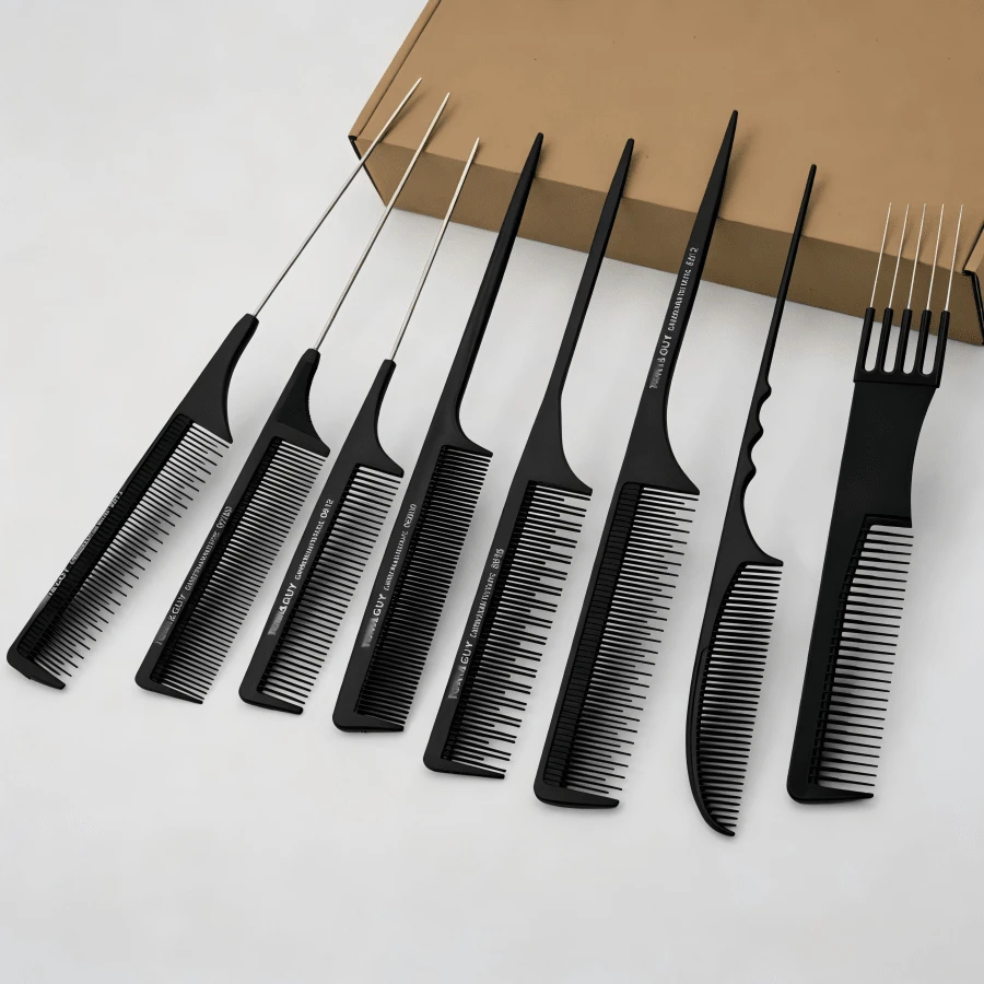 1/3/6 piezas Peine de acero inoxidable, adecuado para uso en el hogar y salón, kit de herramientas para peinado - Negro - Ver 1