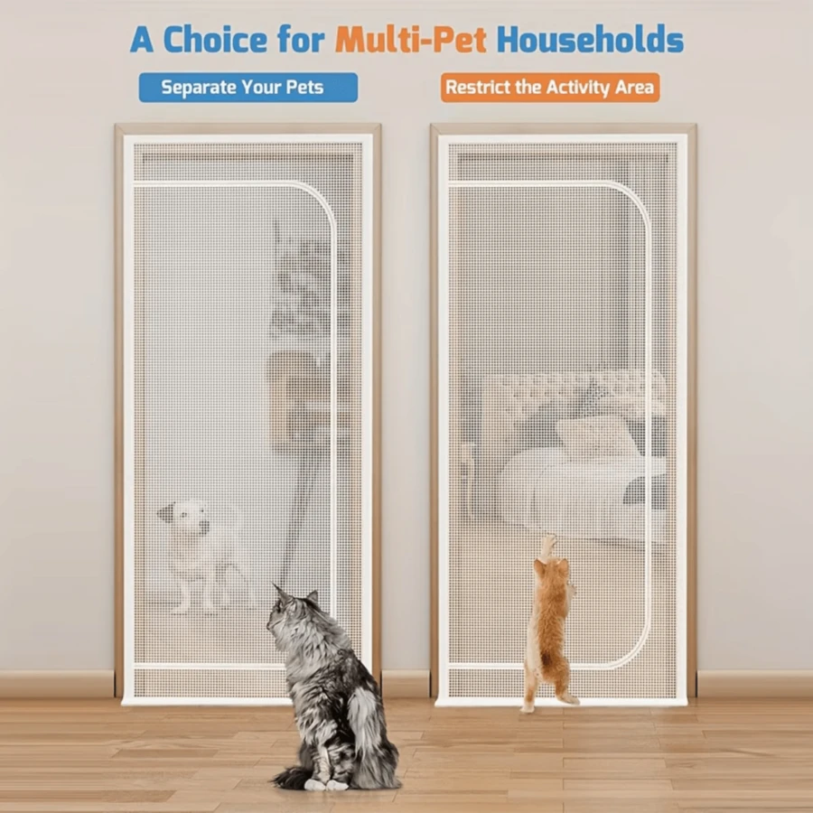 Cortina de puerta con cremallera de malla suave, pantalla de para puerta, anti-mosquitos, adecuada para perros pequeños y mascotas, cortina de puerta para gatos