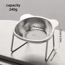 15°倾斜不锈钢猫碗带支架，符合人体工学的颈部保护宠物喂食器，防滑可拆卸增高式食物和水碗，适用于猫和小型犬 - 300ml - 查看 2