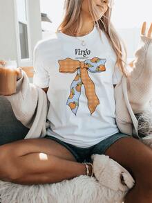 Camiseta gráfica estética coqueta Virgo, manga corta cuello redondo casual para verano y primavera, ropa de mujer - [Blanco] - Ver 6