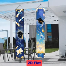 2 件套毕业季对联，毕业派对用品，以毕业帽和飘云图案为特色，采用涤纶面料制成，适合毕业派对、聚会、室内外、入口、庭院、走廊的装饰和布置。 - A - 查看 9