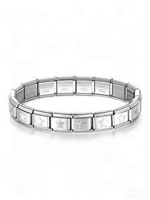 1 Piece Fashion Versatile Bangle, Valentine's Day Modular Heart & Butterfly Bracelet For Women, Stainless Steel Freely Splicable Modular Heart Butterfly Bracelet Set, Perfect Gift For Friends & Sisters, Unisex Design, Ideal Jewelry Gift For Ladies, Great For Daily Outfits & Daily Matching - Silver - View 16
