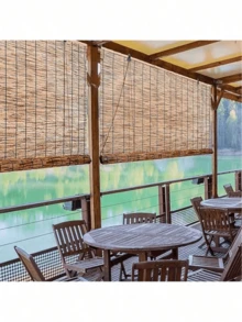 Cortina de caña para ventanas, parasol interior y exterior, persianas enrollables de bambú tejidas a mano, cortina de paja, persiana enrollable decorativa retro, persianas con mecanismo de elevación. - 1 - Ver 5