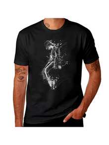 Camiseta Retro Anime para Hombre - Estampado de arte graffiti de Jackson y personaje de acción dinámica, camiseta de manga corta de corte holgado, adecuada para videojuegos, convenciones de cómics y uso diario - Suave y transpirable, apta para todas las estaciones, lavable a máquina, una camiseta de manga corta ideal para el hogar, uso diario, fiestas y viajes - perfecta como regalo para amigos o familiares. - Negro - Ver 1
