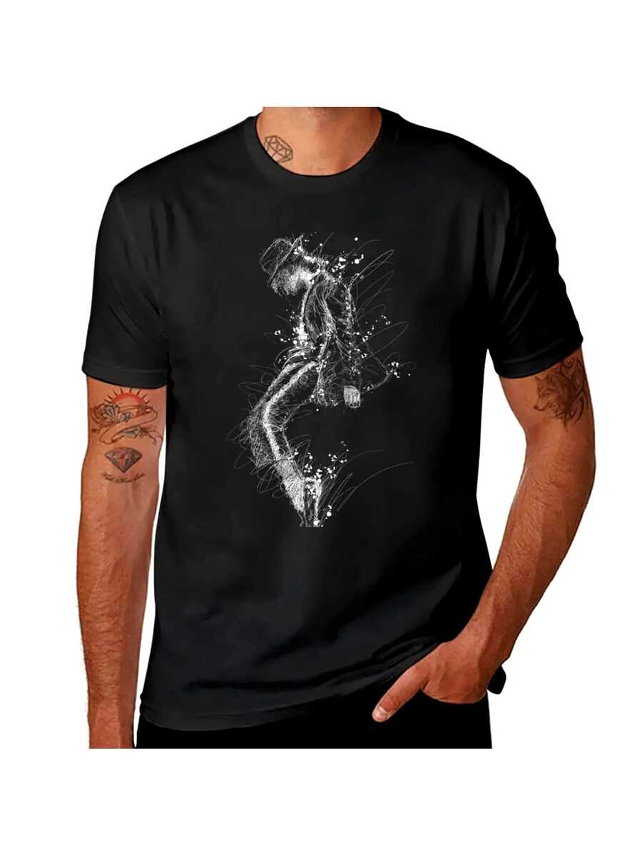 Camiseta Retro Anime para Hombre - Estampado de arte graffiti de Jackson y personaje de acción dinámica, camiseta de manga corta de corte holgado, adecuada para videojuegos, convenciones de cómics y uso diario - Suave y transpirable, apta para todas las estaciones, lavable a máquina, una camiseta de manga corta ideal para el hogar, uso diario, fiestas y viajes - perfecta como regalo para amigos o familiares. - Negro - Ver 1