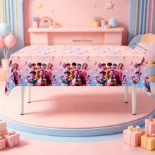 1pc K-Pop Anime Style Disposable Plastic Tablecloth, Cute Cartoon Pattern Tablecloth Suitable For K-Pop Fan Birthday Party Decoration - Multicolor - View 8