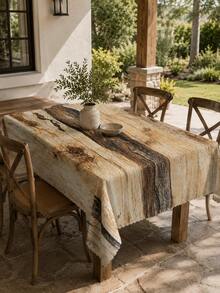 1pc Rustic Wood Grain Tablecloth, Farmhouse Style Retro Printed Tablecloth, Waterproof Fabric Suitable For Dining Room, Kitchen, Outdoor Picnic, Home Decor - Multicolor - View 6