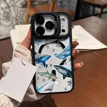 Funda de metal para cámara con patrones de estrella de tiburón, magnética, con impresión UV, adecuada para iPhone 17, 16, 15, 14, 13, 12 Pro Max/Pro/Plus, regalos de Halloween, Navidad y Acción de Gracias para amigos y familiares, funda para dispositivos, diseño de tiburón. - Gris - Ver 6
