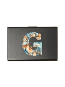 Ocean Theme Letters A-Z Initial Pattern Slim Card Case, Seashell And Starfish Initials Print,Minimalist Aluminium Metal Wallet, RFID Privacy Protection Credit Card Holder - Multicolor - View 23
