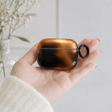 歐美甜酷風半透明黑棕漸層掛環耳機保護套，適用於Airpods 4代、Apple 2代/3代、New Pro 3，韓系可愛耳機保護殼 Pro 2 女生適用 - 黑色 - 查看 3