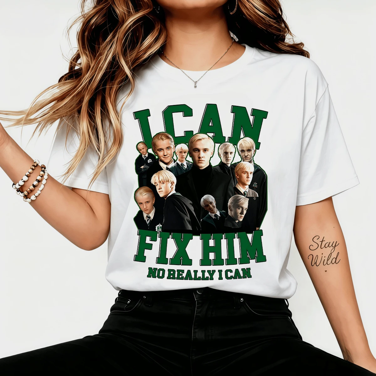 Dracoo Malfoyy "I Can Fix Him" Meme Multi-Shot Retro Graphic T-Shirt, Casual Cotton T-Shirt For Fans - White - View 1