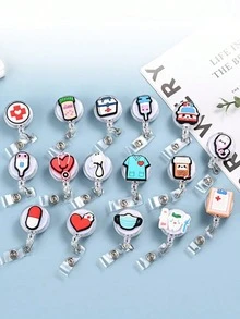 10个装可伸缩医院护士证件卷轴，可爱卡通钥匙扣挂绳，款式随机 - 彩色 - 查看 2