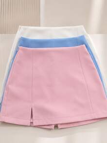 Kit Of 3 Tailored Skirt Shorts With Slit For Parties And All Occasions - Fashion Blogger Style - rosa bebé, azul bebé y blanco - Ver 2