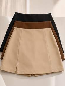 Kit Of 3 Tailored Skirt Shorts With Slit For Parties And All Occasions - Fashion Blogger Style - negro, marrón y beige - Ver 2