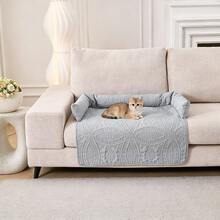 1pc Classic Pattern Ultrasonic Treated Pet Bed, Anti-Slip Scratch-Resistant Pet Sofa Bed, With Washable Sofa Cover And Pillow. Suitable For Dogs And Cats, Fits Sofa, Bed And Car Pet Bed - Light Grey - View 3