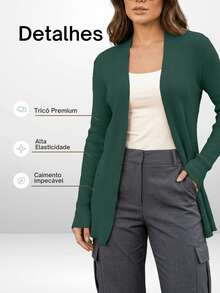 Women's Open Ribbed Cardigan, Basic, Elegant, Casual, Winter, Cold Weather, Knit Cardigan - Verde - Ver 4