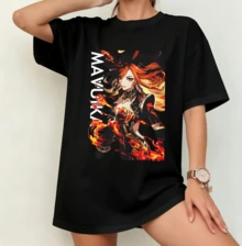 Mavuika Anime Fire Design T-Shirt | Gender-Neutral Oversized Genshin Imp Fan Shirt Black - Black - View 8