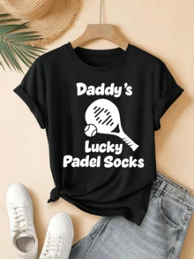 Raqueta de pádel con pelota simboliza la suerte y la alegría del juego reflejando una actitud divertida y segura mientras expresa pasión por el deporte y un toque moderno camiseta de mujer casual cómoda y atractiva - Negro - Ver 6
