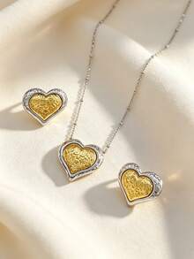 Bộ trang sức mặt dây chuyền và dây chuyền hình trái tim, thiết kế dây chuyền và bông tai hình trái tim màu vàng, bộ trang sức dành cho nữ, trang sức thời trang, món quà Valentine độc đáo nhất, màu vàng, bạc. - Vàng mạ bạc - Xem 4