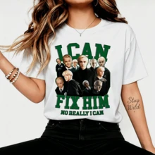 Dracoo Malfoyy "I Can Fix Him" Meme Multi-Shot Retro Graphic T-Shirt, Casual Cotton T-Shirt For Fans - White - View 6