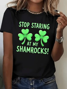 Two Bright Green Shamrocks Symbolize Irish Luck And Joy With A Fun Phrase That Reflects Confidence And Humor, Perfect For Celebrating Holidays. A Modern Casual Women's T-Shirt. - 黑色 - 查看 6