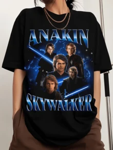 A-Anakinss Skywalker Jedi Retro Collage Poster Rundhals bedrucktes Herrenmode-Kurzarm-Sport-T-Shirt, bequem und vielseitig, , 100% Baumwolle, 220G - Schwarz - Übersicht 1