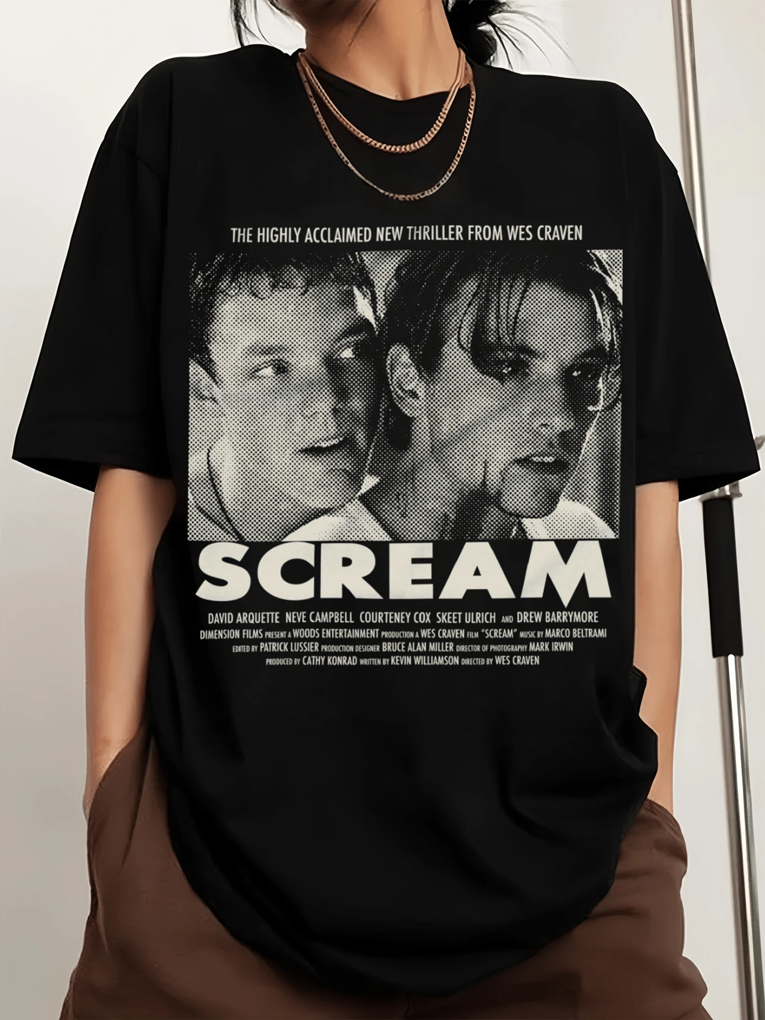 Vintage Scream Movie Fleece Blanket, Horror Throw Blanket, Printed Men's Sports T-Shirt With Crew Neck, Comfortable And Versatile, 100% Cotton, 220g - Black - View 1