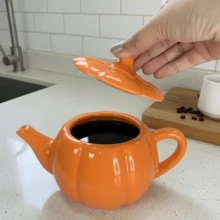 Pumpkin-Shaped Ceramic Teapot, 700ml. - trái cam - Xem 3