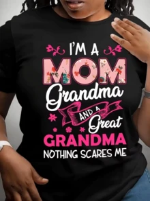 Frases motivadoras que celebran la fortaleza y el amor de una madre y abuela con letras coloridas y flores que transmiten orgullo y confianza camiseta de mujer casual cómoda y moderna - Negro - Ver 8