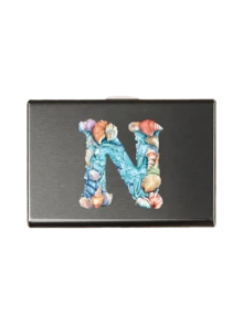 Ocean Theme Letters A-Z Initial Pattern Slim Card Case, Seashell And Starfish Initials Print,Minimalist Aluminium Metal Wallet, RFID Privacy Protection Credit Card Holder - Multicolor - View 13
