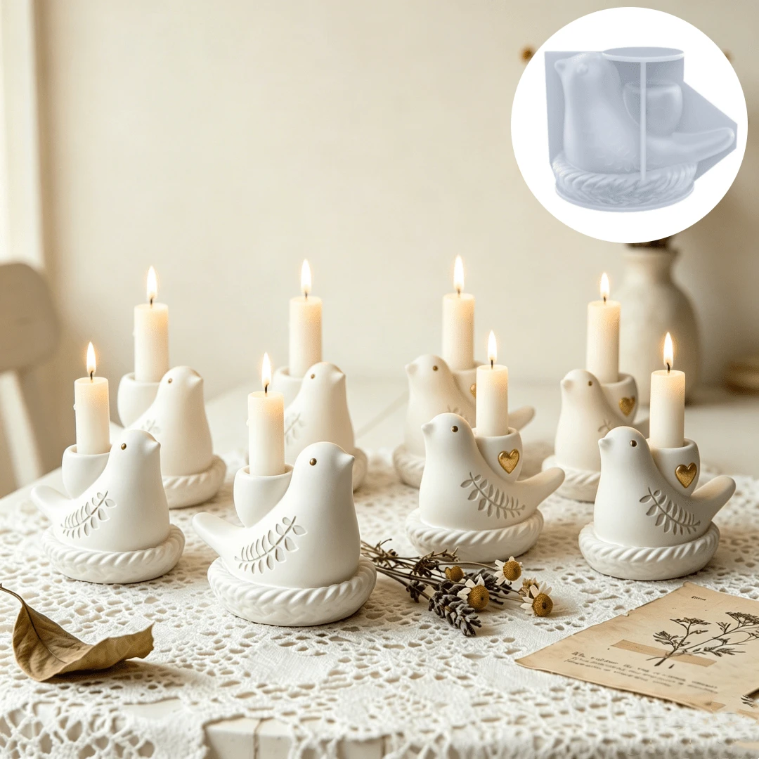 Clay Mold 3D Small Bird Silicone Mold Pigeon Shaped Candle Holder Decor Mold DIY Plaster Incense Candle Making Mold - Bird Candlestick Mold - View 1
