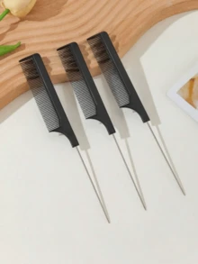 1/3/6件装女士尖尾梳，钢针梳齿，不锈钢针尾，适合家庭沙龙使用 - 黑色 - 查看 2