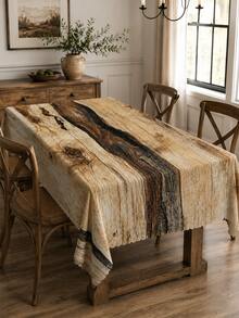 1pc Rustic Wood Grain Tablecloth, Farmhouse Style Retro Printed Tablecloth, Waterproof Fabric Suitable For Dining Room, Kitchen, Outdoor Picnic, Home Decor - Multicolor - View 2