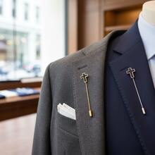 1pc Gold/Silver Cross Brooch, Unisex Suit, Coat, Hat, Shirt Accessory - Gold - View 3
