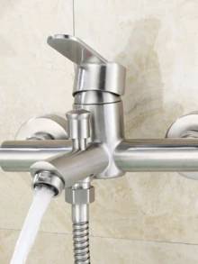 1Pc Wall Mounted Concealed Shower Faucet, Brushed/Black Stainless Steel Hot Cold Water Mixer Tap With Triple Connection Valve For Bathroom Bathtub - Multicolor - View 10
