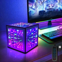 1 pieza Cubo mágico RGB infinito, luz de noche LED multicolor, decoración de sala de juegos, cable USB de 4 teclas, brillo ajustable, luz ambiental, luz de noche minimalista moderna para dormitorio, cabecera, sala de juegos, lámpara de escritorio con función de atenuación - USB - Ver 6