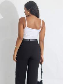 Kit 3 Women's Bodysuit Thin Strap Square Neckline Casual Suplex Double Lining Basic - 棕色/巧克力色/白色 - 查看 10