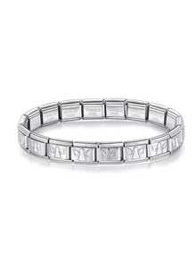 1 Piece Fashion Versatile Bangle, Valentine's Day Modular Heart & Butterfly Bracelet For Women, Stainless Steel Freely Splicable Modular Heart Butterfly Bracelet Set, Perfect Gift For Friends & Sisters, Unisex Design, Ideal Jewelry Gift For Ladies, Great For Daily Outfits & Daily Matching - Silver - View 12
