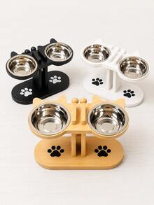 15° Tilted Elevated Cat Bowl, Adjustable Cat Food Bowl With 2 Stainless Steel Bowls, Suitable For Cats, Puppies And Small Pets, Raised Dog Food And Water Bowls, Detachable And Easy To Clean, Essential Cat Bowl For Multiple Kittens - Black Stand Version - View 2