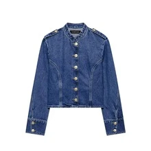 Camellia Spring/Summer New European And American Fashion Minimalist Gold-Plated Button Denim Jacket For Women Casual - Blue - View 5