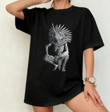 Azte Skull Skeleton T-Shirt | Gender-Neutral Oversized Ethni Design Shirt Black - Black - View 6