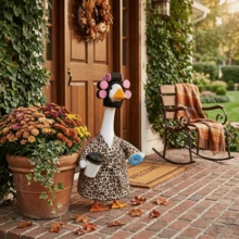 23 Inch Lady Porch Goose Outfits Adorable Leopard Print Spa Bathrobe And Hair Rollers Set For Yard Lawn Patio Garden Decor - Light Brown - View 7