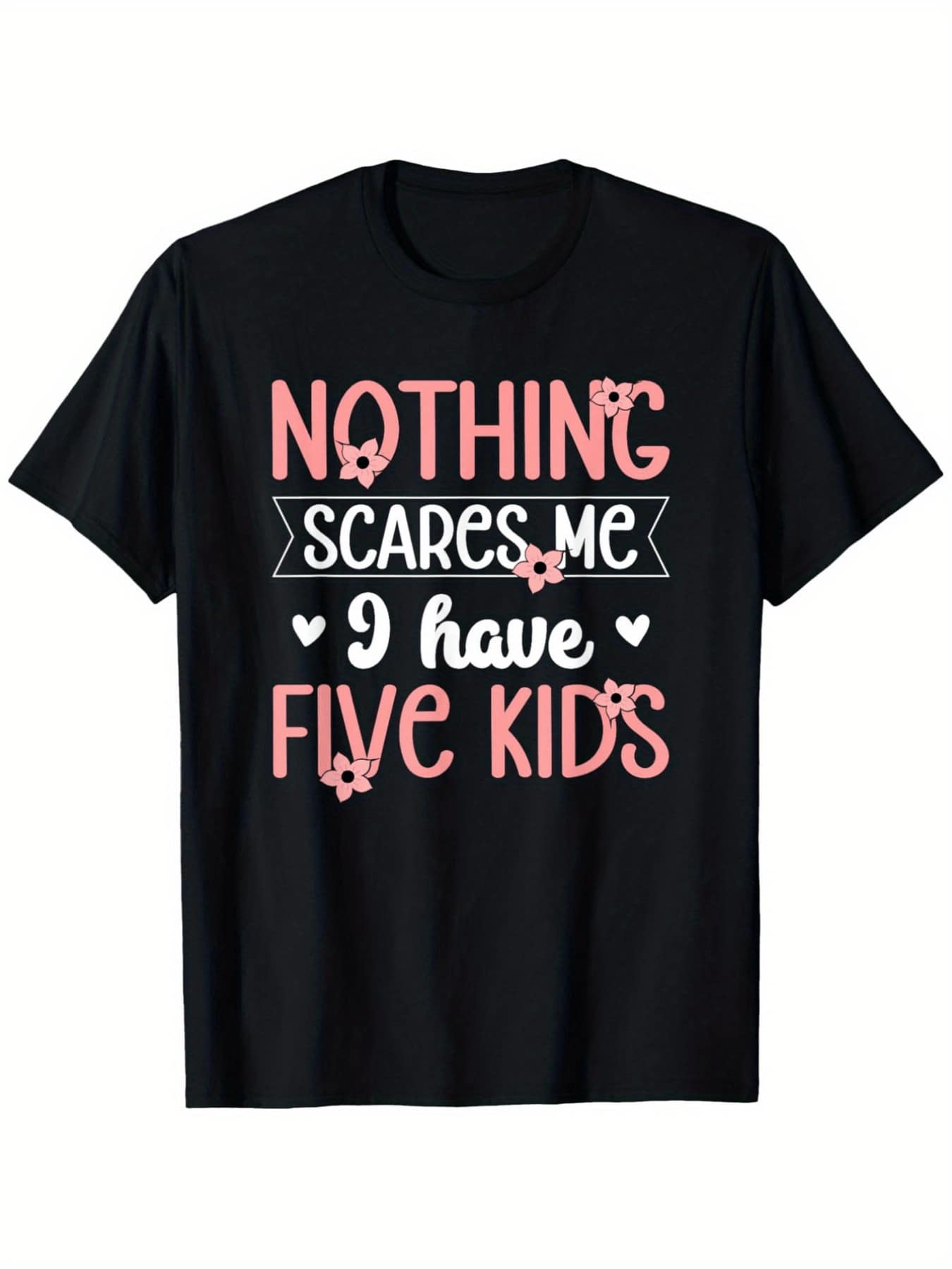 Men's Funny One-Piece T-Shirt With The Phrase "I Have Five Boys And Girls" For Mother Of 5 Children - Retro Short Sleeve Crew Neck T-Shirt, Machine Washable Casual Wear - 黑色 - 查看 1