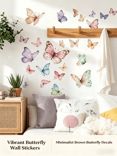 INS Style Watercolor Butterfly Wall Stickers, Matching Different Colors And Textures, Vibrant Vibe Or Soft Morandian Tones, Suitable For Bedroom, Living Room, Kids Room, Bathroom And Other Scenes, Self-Adhesive Waterproof Removable Wall Decor Stickers