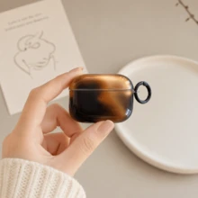 歐美甜酷風半透明黑棕漸層掛環耳機保護套，適用於Airpods 4代、Apple 2代/3代、New Pro 3，韓系可愛耳機保護殼 Pro 2 女生適用 - 黑色 - 查看 7