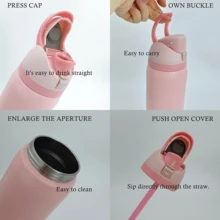 0waIaa All Pink Aquarius Stainless Steel Bottle, With A Capacity Of 32 Oz (945 Ml), Can Retain Heat For Up To 24 H. It Can Keep Both Hot And Cold Beverages Warm, Suitable For Brewing Coffee And Making Iced Drinks. The Design Is Exquisite And It Is Suitable For Use In Various Occasions  Valentine's Day. - Màu Hồng  San hô - Xem 5