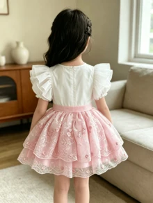 Girls Princess Tutu Skirt, Embroidered Butterfly Mesh Ballet Dance Performance Party Skirt, Teenage Girl Clothing - Baby Pink - View 4
