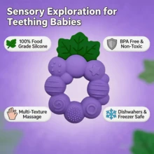 Grape Shape Silicone Baby Teether Fruit Shape Teether, Massages Gums Exercises Grip Calms Emotions Soft Chewing Toys Educational Baby Teething Toys - Purple - View 9